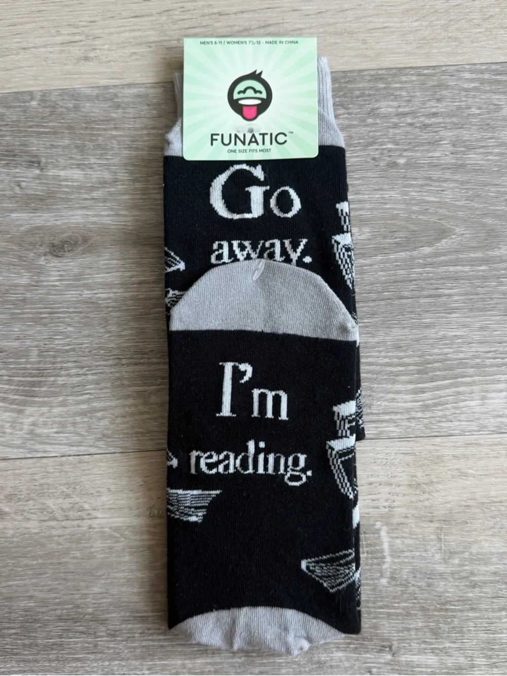 NWT Unisex Black & Gray 'Go Away I'm Reading' Novelty Socks
